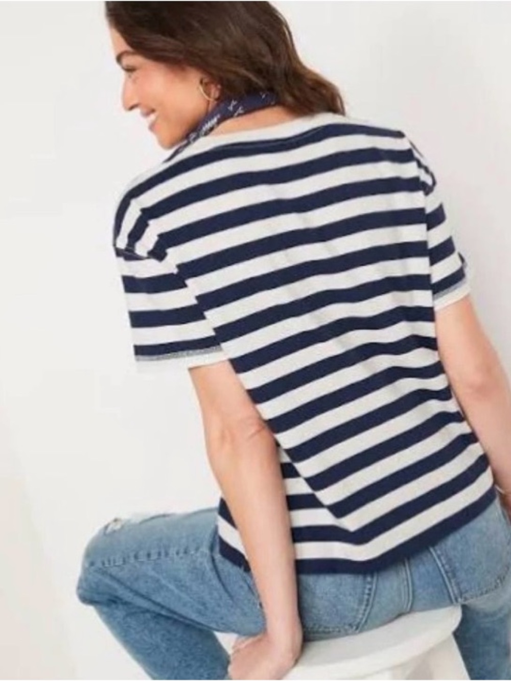 Old Navy Navy and White Striped Short-Sleeve Tee